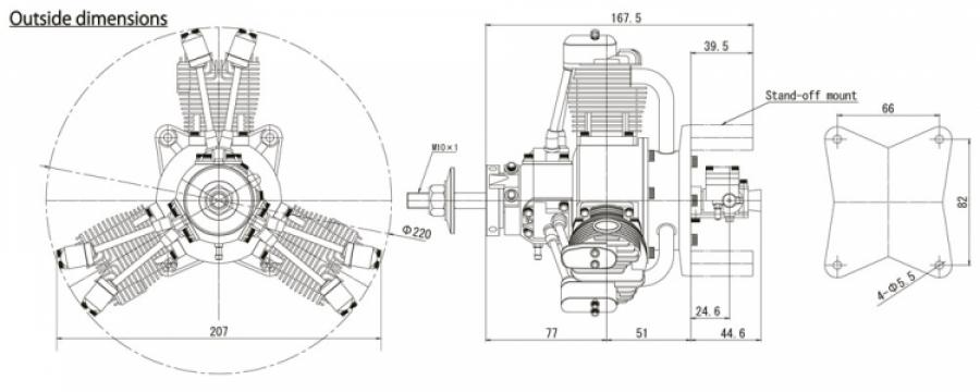 FG-60R3 60cc 4-stroke 3-cyl Radial Gasoline Engine