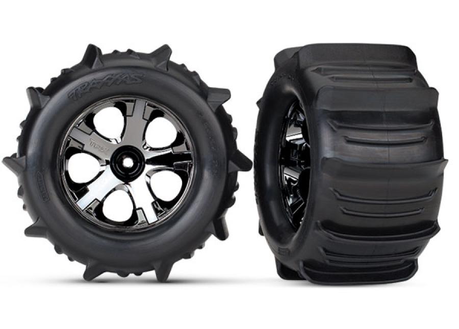 Traxxas Tires & Wheels Paddel/All-Star Black Chrome 2.8" TSM Front TRX4175