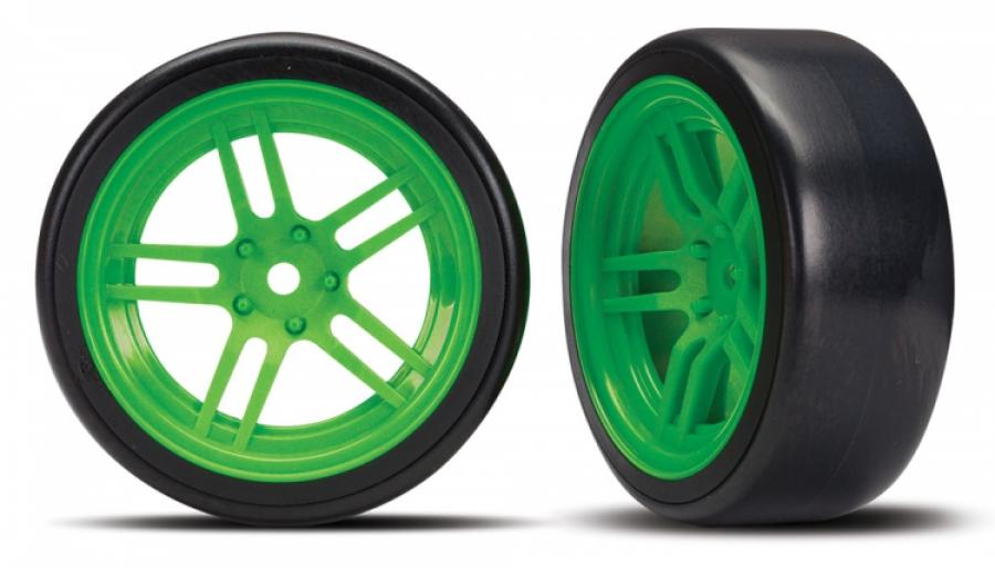 Traxxas Tires & Wheels Drift 1.9" on Green Split-spoke Front (2) TRX8376G