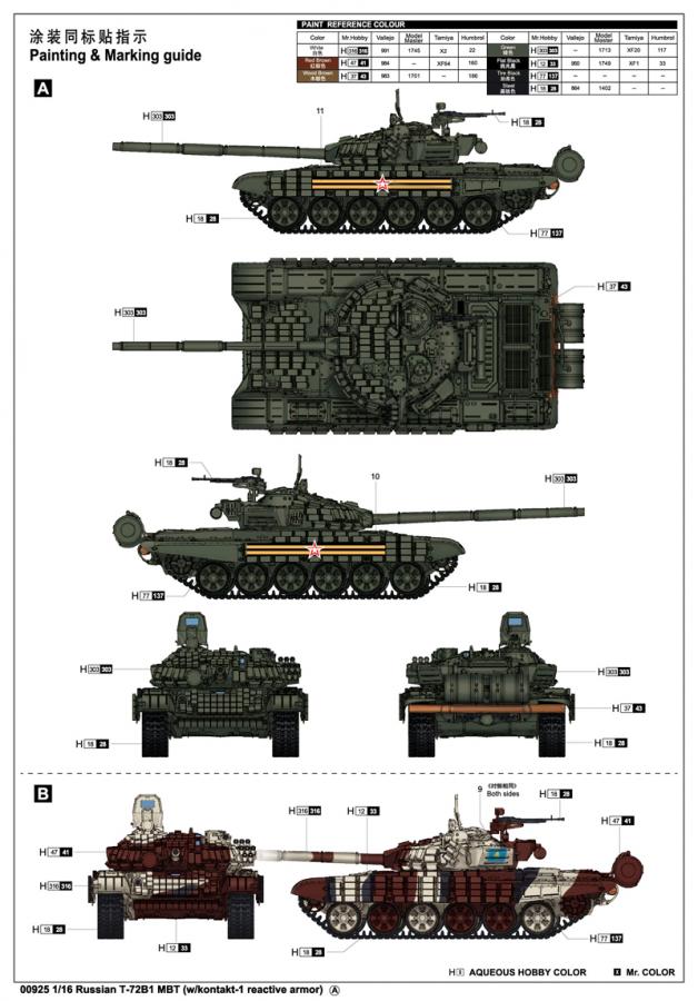 Trumpeter 1:16 Russian T-72B1 MBT(w/kontakt-1 reactive armor)