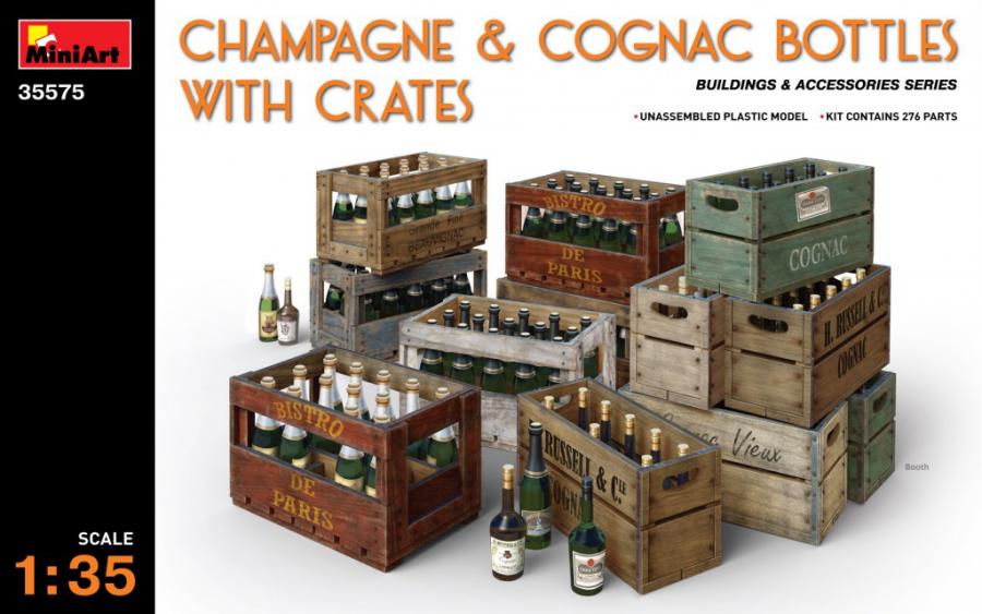 1:35 Champagne & Cognac Bottles w/Crates