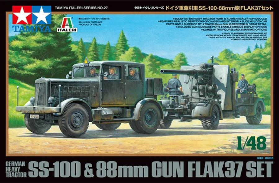 Tamiya 1/48 HEAVY TRACTOR SS-100 & 88MM FLAK pienoismalli