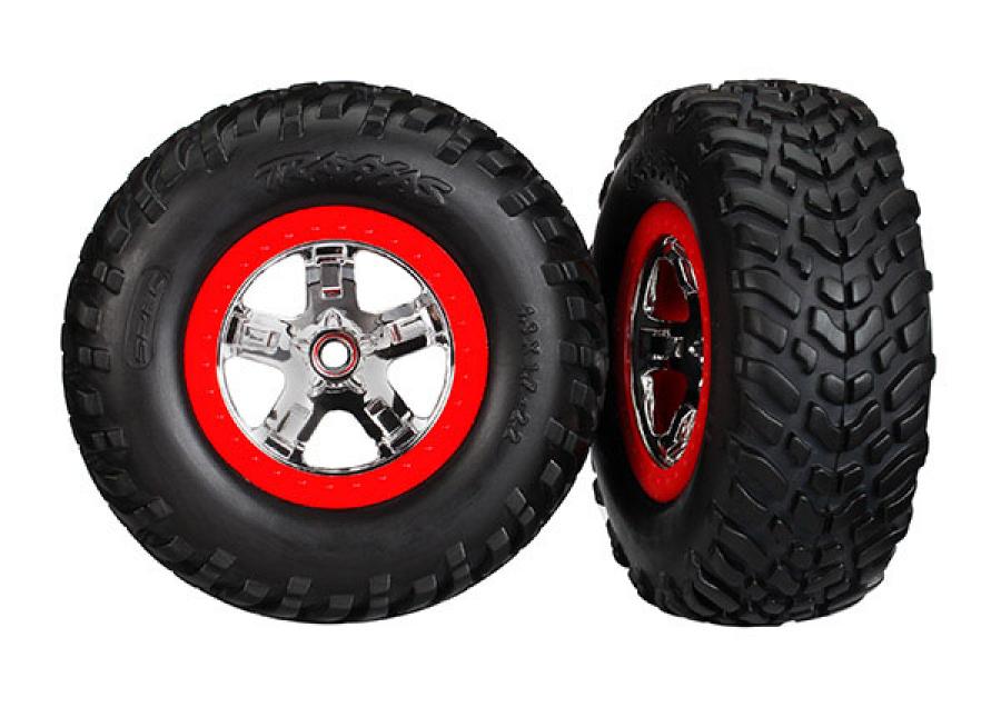 Traxxas Tires & Wheels SCT S1/SCT Chrome-Red 4WD/2WD Rear TSM (2) TRX5887R