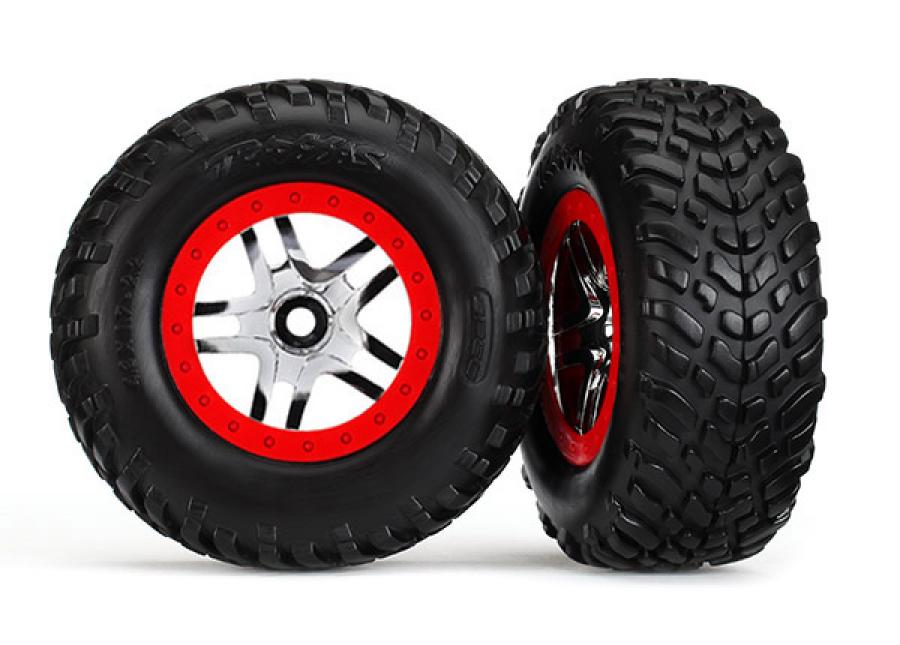 Traxxas Tires & Wheels SCT S1/S-Spoke Chr.-Red 4WD/2WD Rear TSM (2) TRX6891R