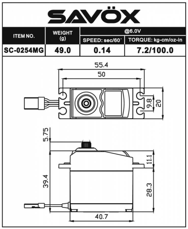 Servo SC-0254MG  7,2Kg 0,14s Metal Gear