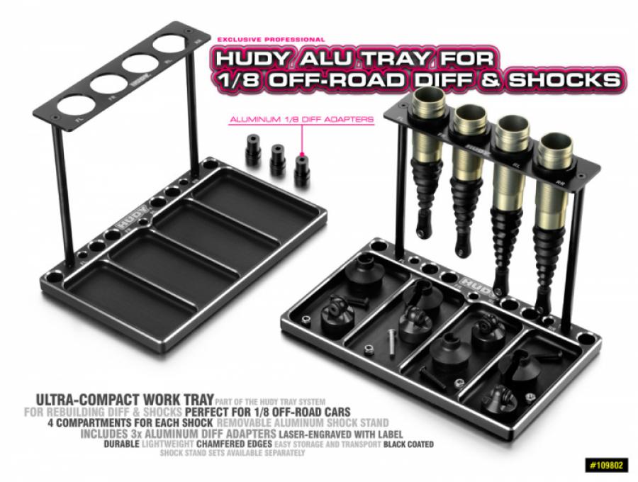 Hudy Alu Tray for 1/8 Off-road Diff and Shocks 109802
