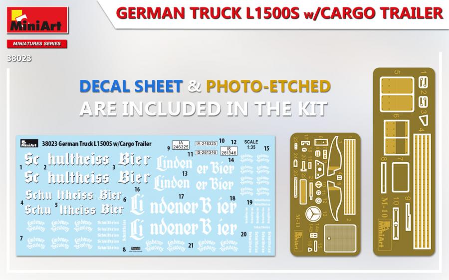 1:35 GERMAN TRUCK L1500S w/CARGO TRAILER pienoismalli