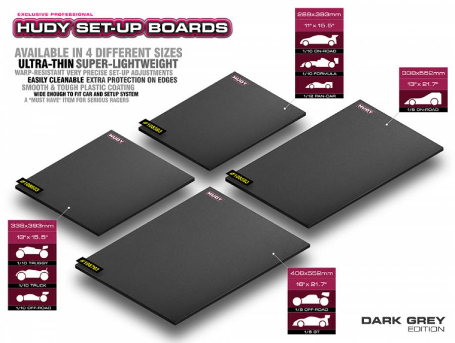 Hudy Flat Set-Up Board For 1/8 Off-Road & Gt - Dark Grey 108703