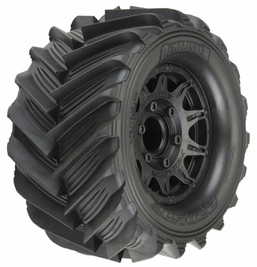 Demolisher 2.8" All Terrain Tires Mounted on Raid Black 6x30 Removable 12mm Hex Wheels (2) for StampedeÂ® 2wd & 4wd FR