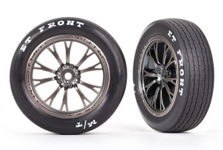 Traxxas Tires & Wheels Front Satin Black Chrome (2)  Drag Slash TRX9474A