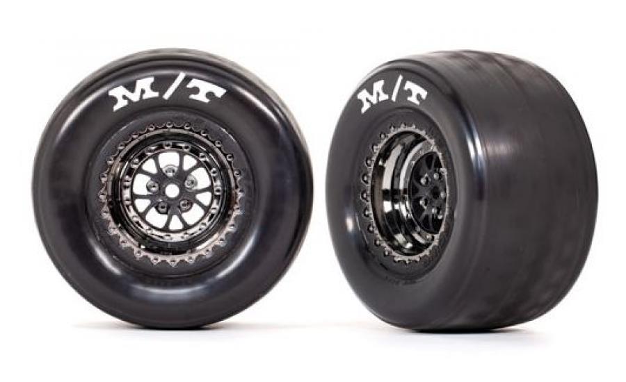Traxxas Tires & Whels Rear Black Chrome (2)  Drag Slash TRX9475X