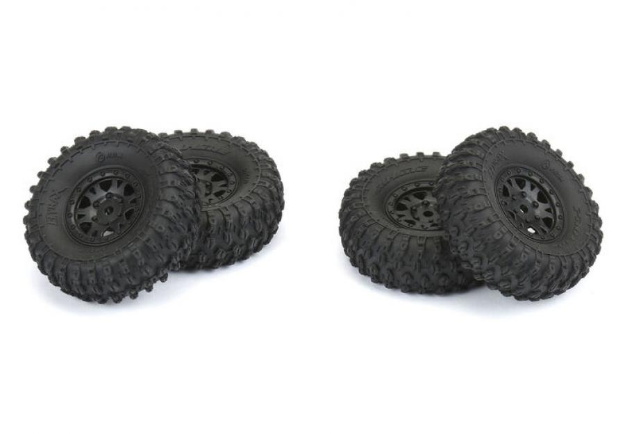 Hyrax 1.0" Tires on 7mm Hex Wheels (4) for SCX24 F/R