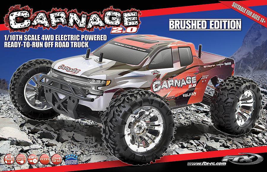 FTX Carnage 2.0 1/10 Brushed Monster Truck 4WD RTR - Red RC-auto + akku ja laturi FTX5537R