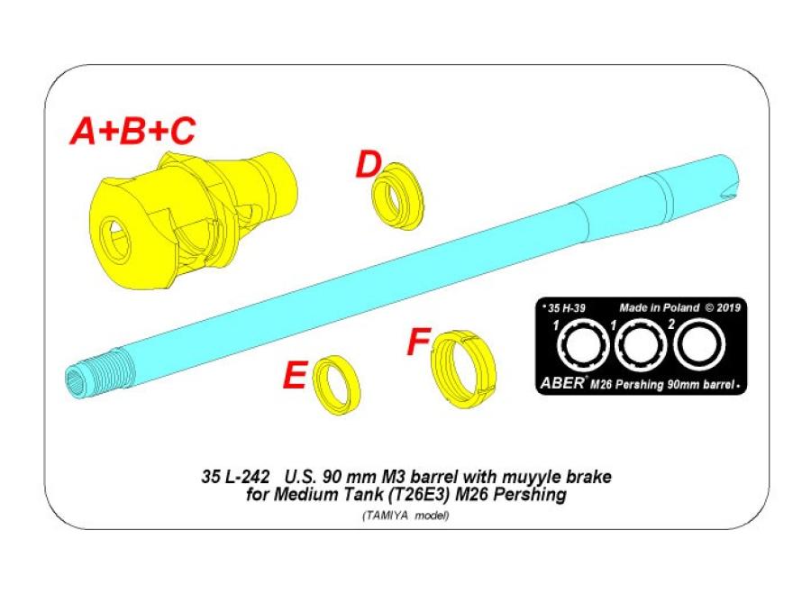 Aber 1/35 U.S 90 mm M3 barrel with muzzle brake for T26E3 , Pershing (for Tamiya kits)