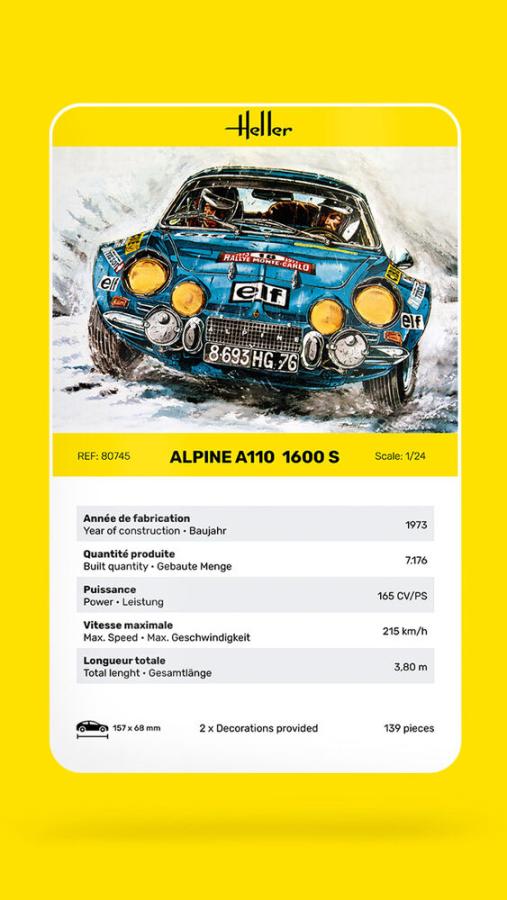 Heller 1/24 Alpine A110 (1600) 1973 Rally pienoismalli