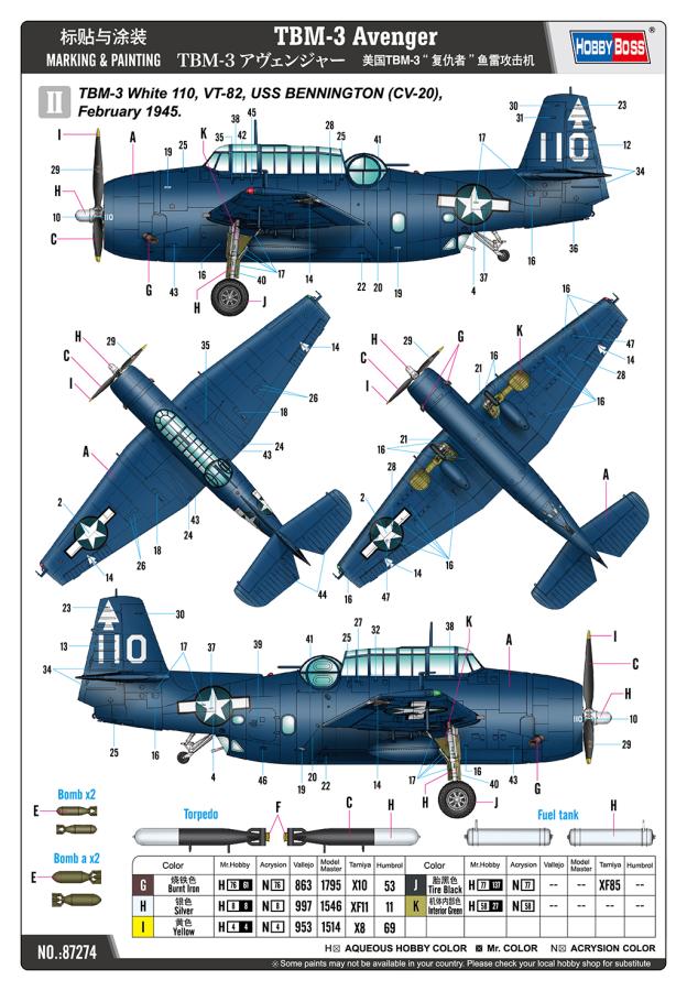 Hobbyboss 1/72 TBM-3 Avenger