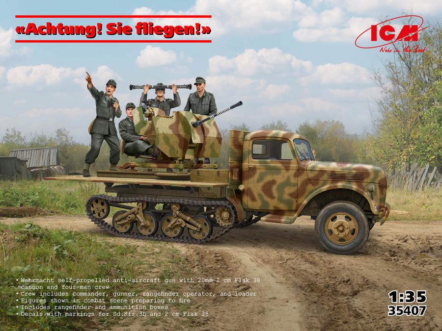 ICM 1/35 Achtung! Sie fliegen! (Sd.Kfz.3b with 2 cm Flak 38 and crew)