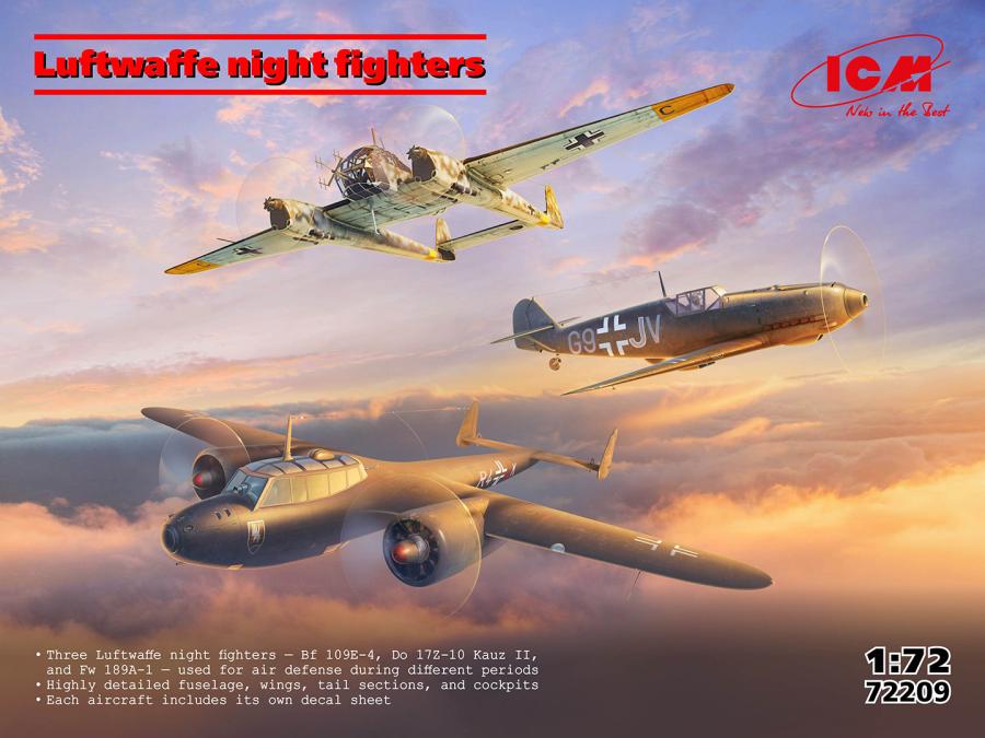 ICM 1/72 Luftwaffe night fighters set (Messerschmitt Bf 109E-4, FW 189A-1, Do 17Z-10)