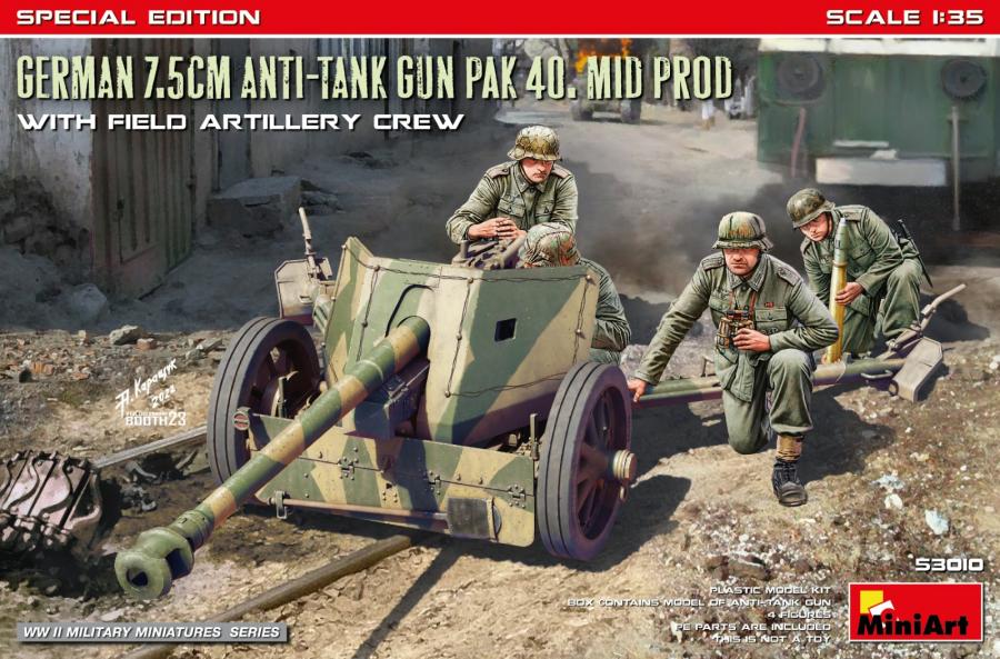 Miniart 1/35 German 7.5cm ATGun PaK 40. Mid Prod w/ Crew (Special Edition)