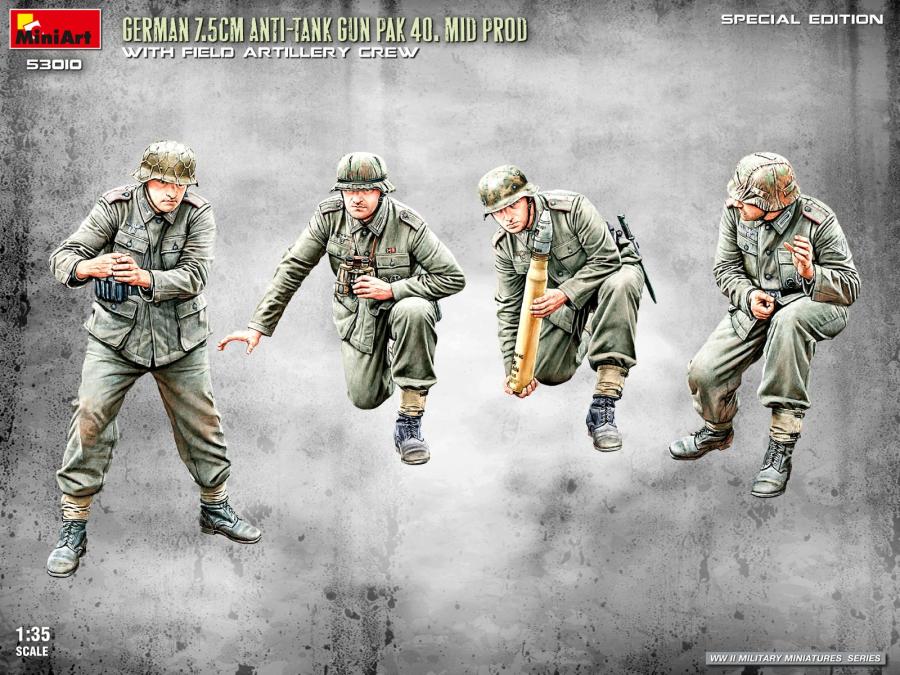 Miniart 1/35 German 7.5cm ATGun PaK 40. Mid Prod w/ Crew (Special Edition)