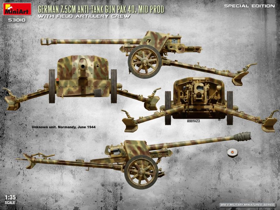 Miniart 1/35 German 7.5cm ATGun PaK 40. Mid Prod w/ Crew (Special Edition)