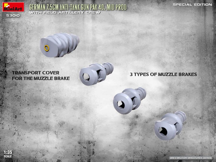 Miniart 1/35 German 7.5cm ATGun PaK 40. Mid Prod w/ Crew (Special Edition)