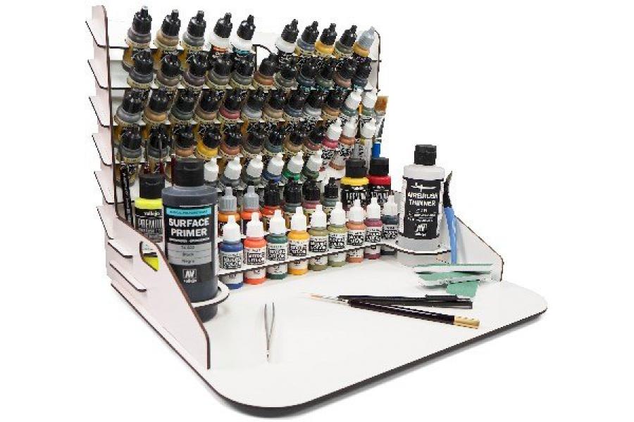 Paint display & work station with vertical storage