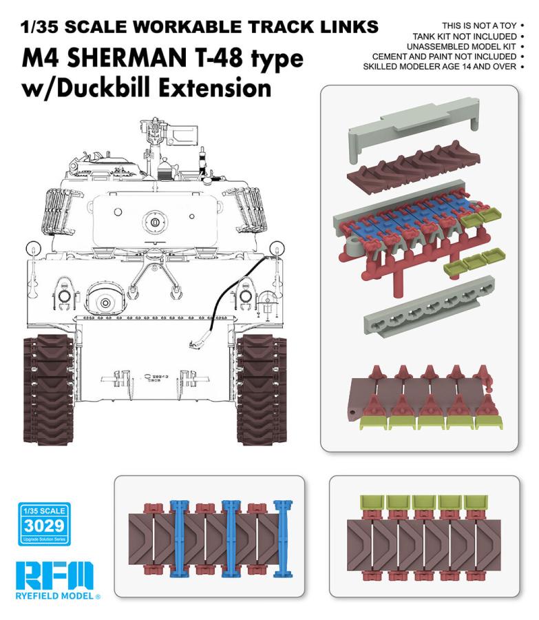 Ryefield 1/35 M4 Sherman T-48 Type w/ Duckbill Extension (Plastic tracks)