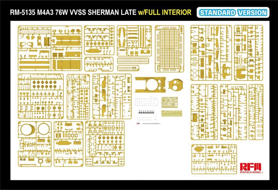 Ryefield 1/35 M4A3 76W VVSS Sherman Late Standard Version Full Interior