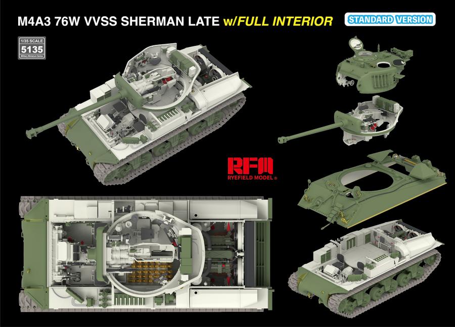 Ryefield 1/35 M4A3 76W VVSS Sherman Late Standard Version Full Interior