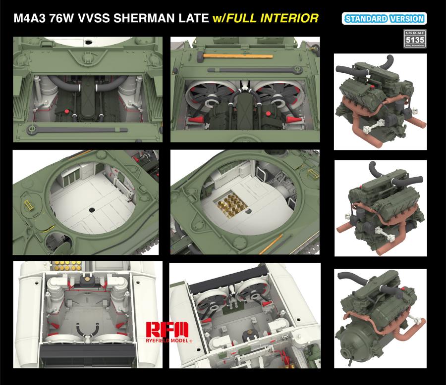 Ryefield 1/35 M4A3 76W VVSS Sherman Late Standard Version Full Interior