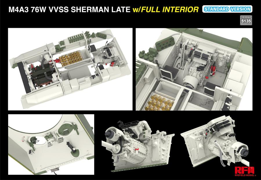 Ryefield 1/35 M4A3 76W VVSS Sherman Late Standard Version Full Interior