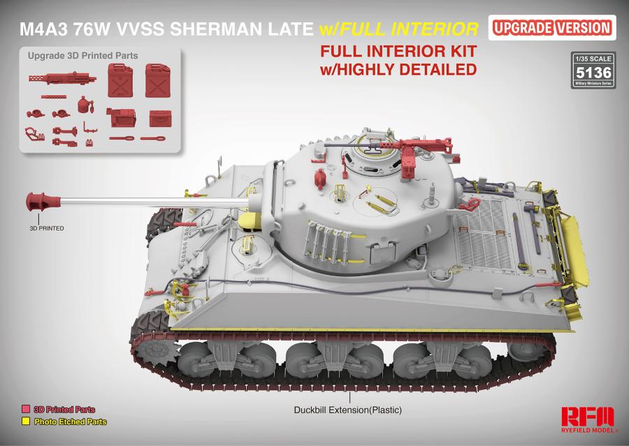 Ryefield 1/35 M4A3 76W VVSS Sherman Late Upgrade Version Full Interior