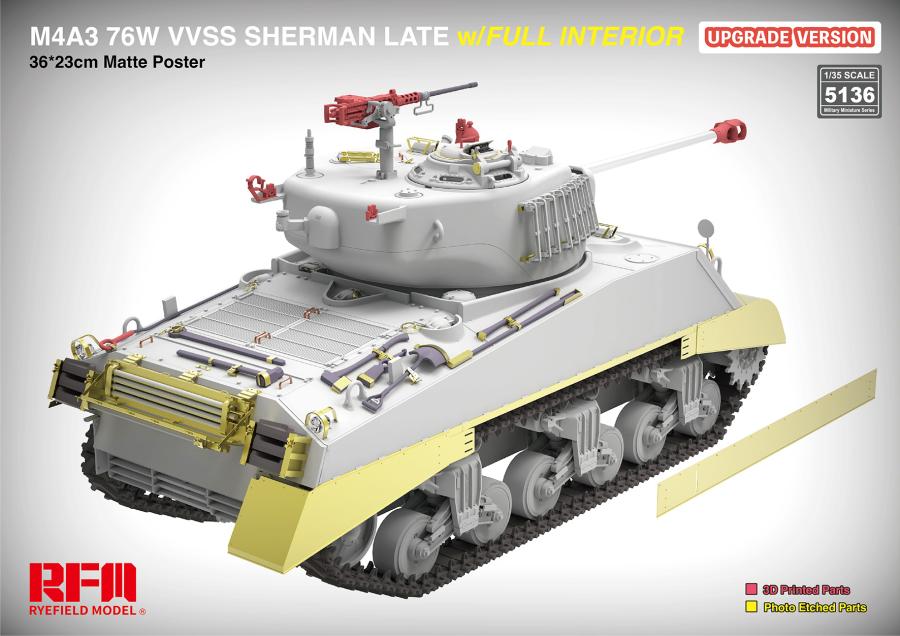 Ryefield 1/35 M4A3 76W VVSS Sherman Late Upgrade Version Full Interior