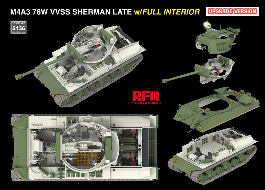 Ryefield 1/35 M4A3 76W VVSS Sherman Late Upgrade Version Full Interior