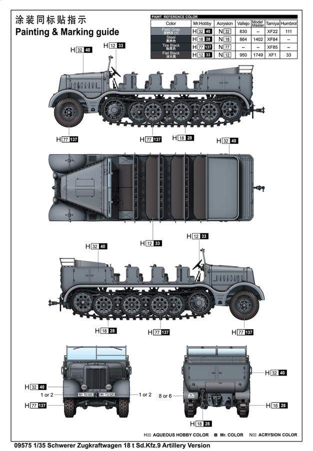 Trumpeter 1/35 Schwerer Zugkraftwagen 18 t Sd.Kfz.9 Artillery Version