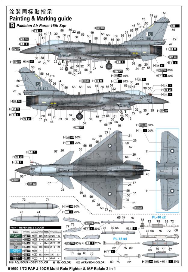 Trumpeter 1/72 PAF J-10CE Multi-Role Fighter & IAF Rafale 2 in 1