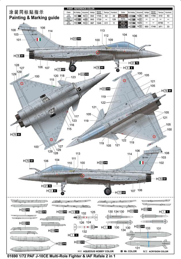 Trumpeter 1/72 PAF J-10CE Multi-Role Fighter & IAF Rafale 2 in 1