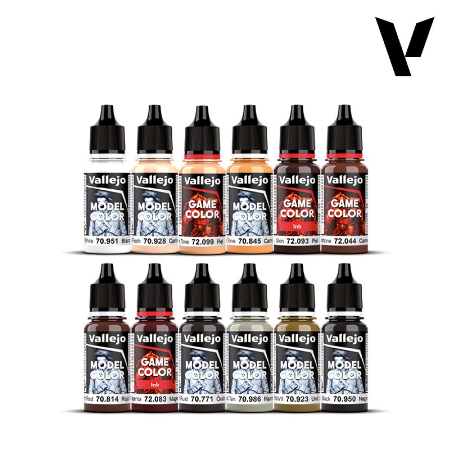 Vallejo Essential paint set, (12 maalia) + figuuri